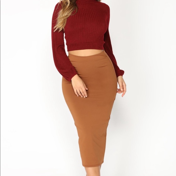 Fashion Nova | Olive Oil Midi Pencil Skirt - Picture 2 of 8